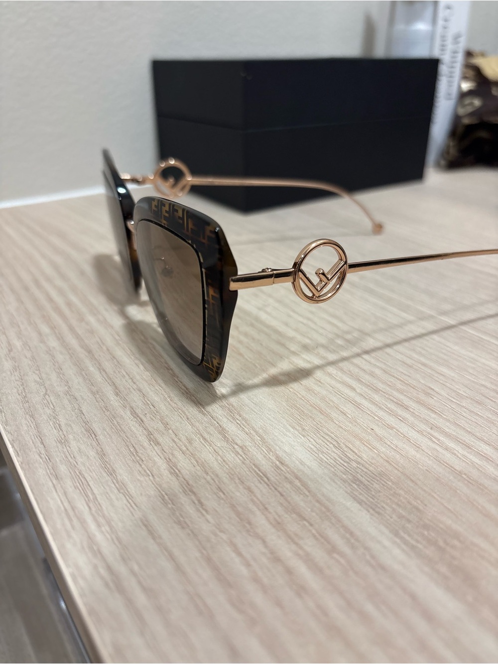 Fendi Brown Monogram Square Sunglasses with Gold Temples
